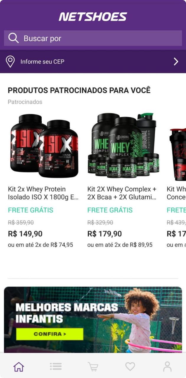 Tela de um produto no Super App Magalu com a vitrine de produtos patrocinados.